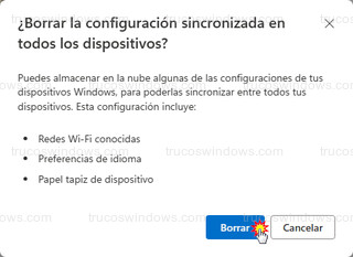 Cuenta Microsoft - Borrar la configuración sincronizada en todos los dispositivos