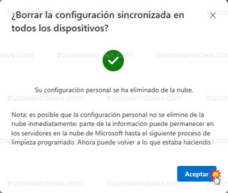 Cuenta Microsoft - Su configuración personal se ha eliminado de la nube