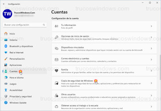 Windows 11 - Cuentas > Copia de seguridad de Windows