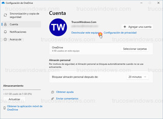 Microsoft OneDrive - Desvincular este equipo de OneDrive