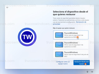 Instalación de Windows 11 - Restaurar desde este equipo